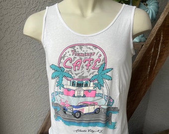 Flamingo Cafe Atlantic City New Jersey 1980s vintage soft and thin tank top - white size small