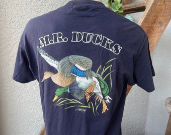 1998 vintage M.R. Ducks pocket t-shirt - blue size large