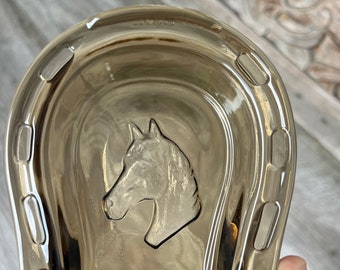 1980s vintage Avon Horseshoe Ashtray - smoked gray - 5" X 4" X 1"