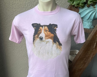 1980s vintage Collie t-shirt - pale pink tee size medium