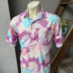 Aloha inside out 1980s vintage Hawaiian floral shirt - fuscia size XL