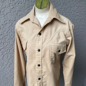 Corduroy 1980s vintage snap tan long sleeve western shirt - size small