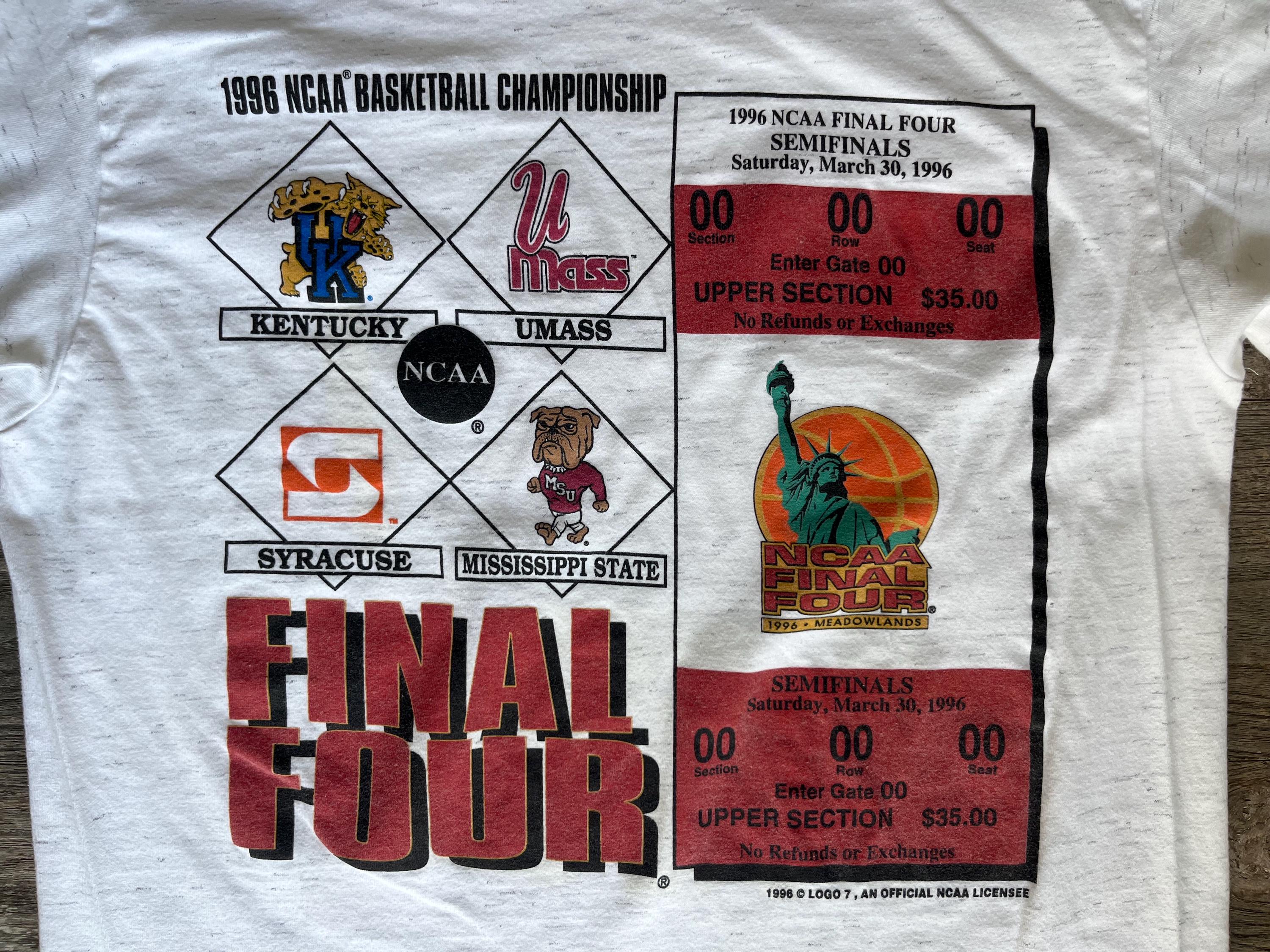 1996 NCAA Basketball Final Four Vintage T-shirt - White Gray