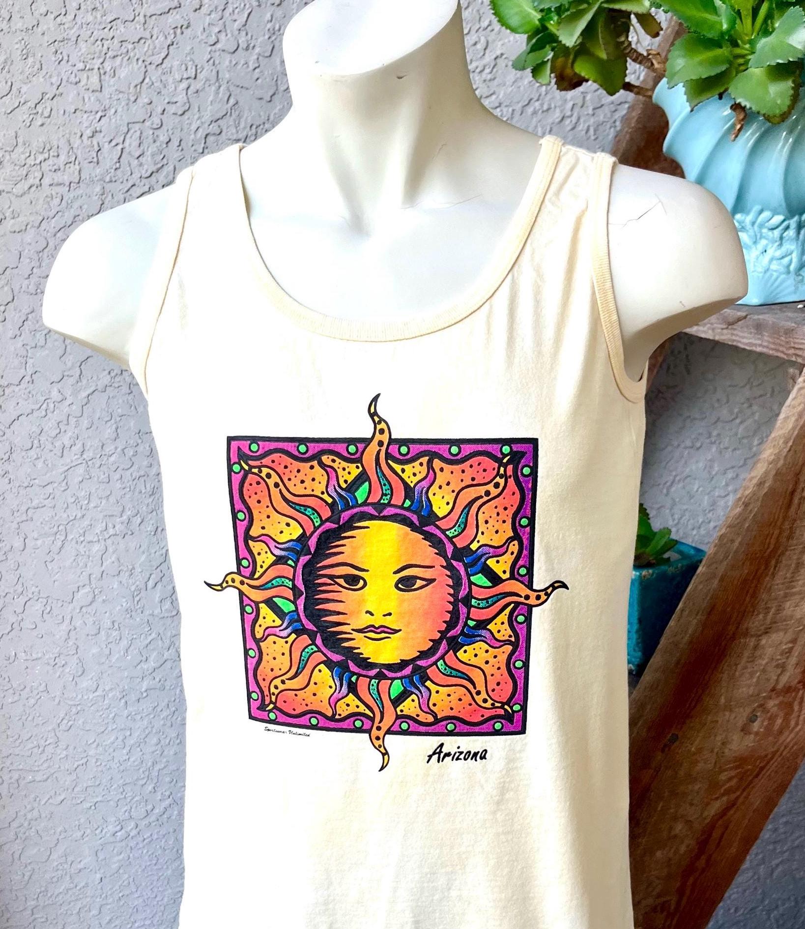 1990s Arizona Sun Distressed Vintage Tank Top - Pale Yellow Anvil