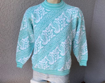 1980s mint shimmery vintage knit sweater - size large