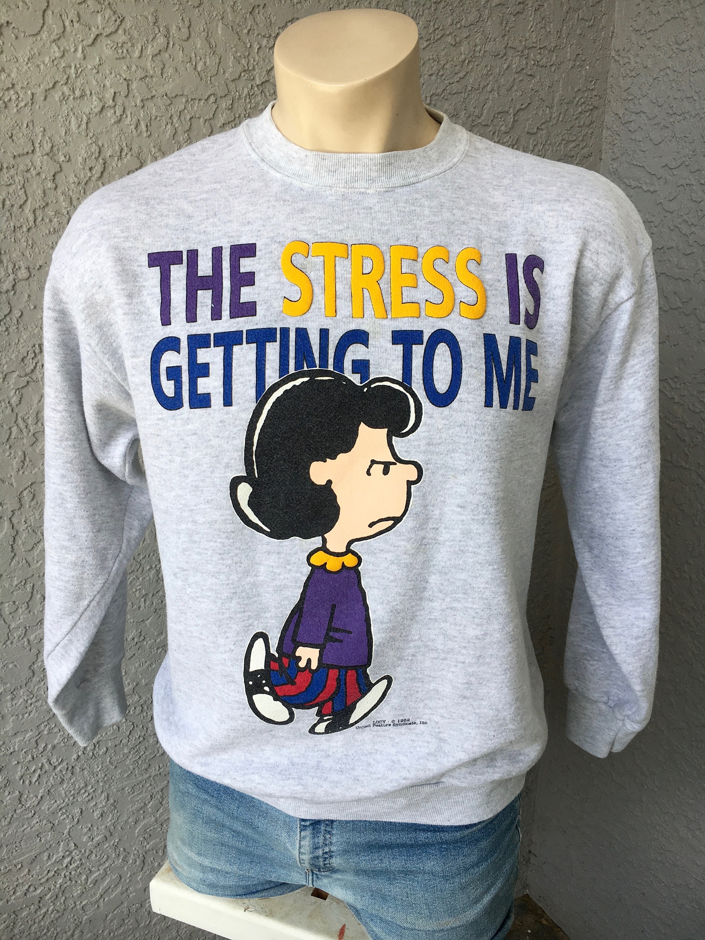 The Stress is Getting to Me 1990s Lucy Peanuts Soft Gray Vintage 