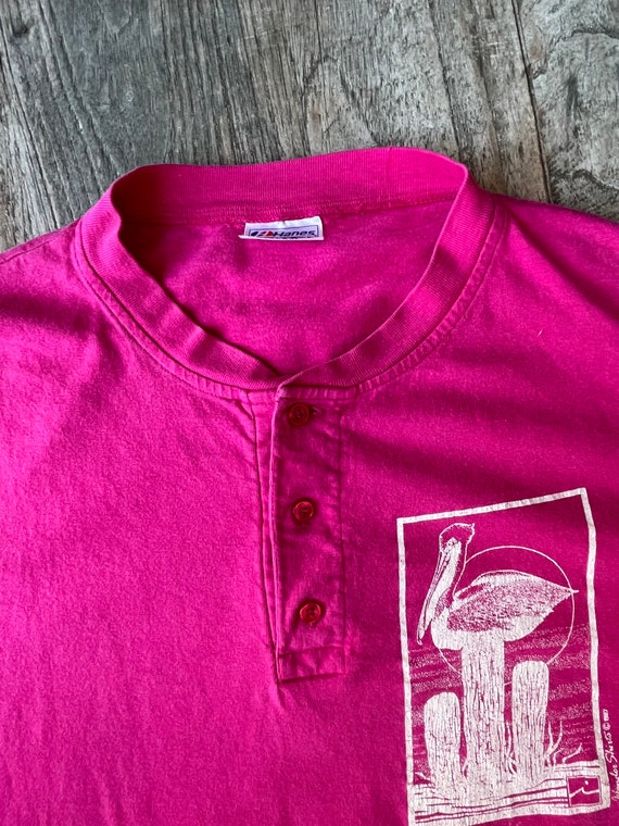 Longboat Key 1980s pink pelican vintage button up t… Gem