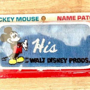 Mickey Mouse 1980s vintage name patch “His” - dead stock in original packaging- never used! size 4.5” X 2”