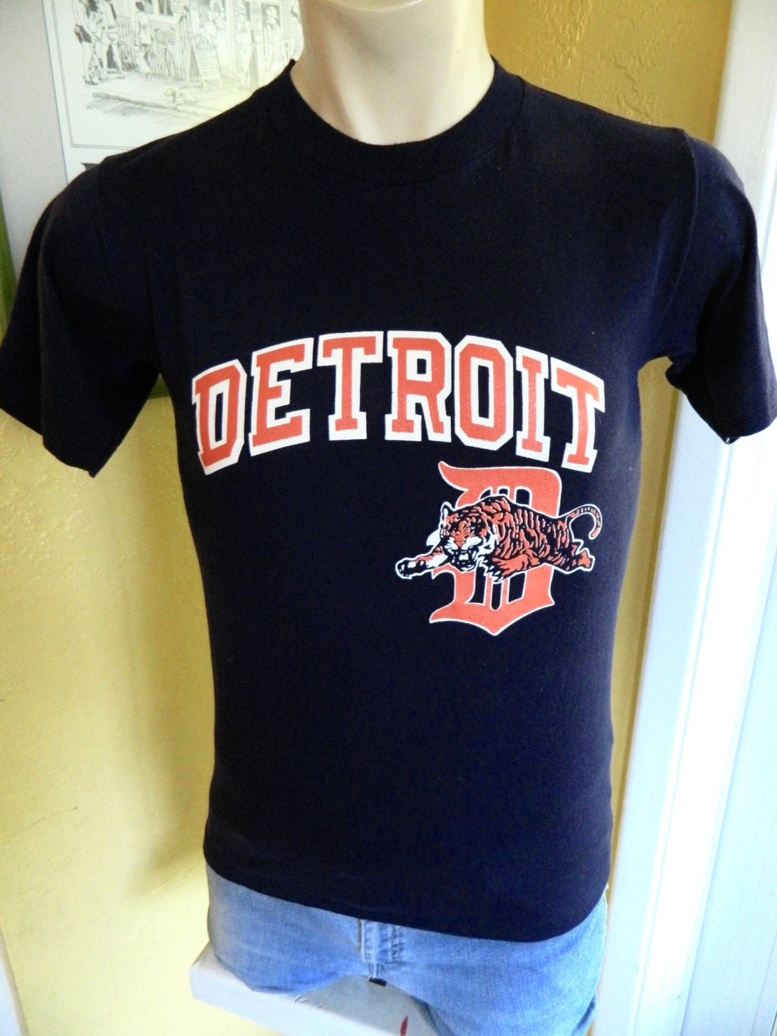 Detroit Tigers 1980s Vintage MLB Baseball Tee Shirt Size 