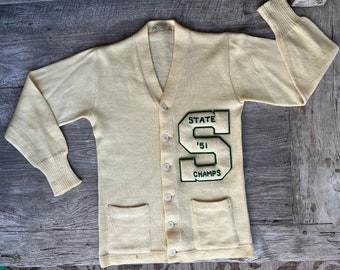 1951 State Champions letterman wool sweater - beige size 38 medium