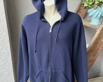 Russell vintage 1990s blue blank zip hoodie - oversized