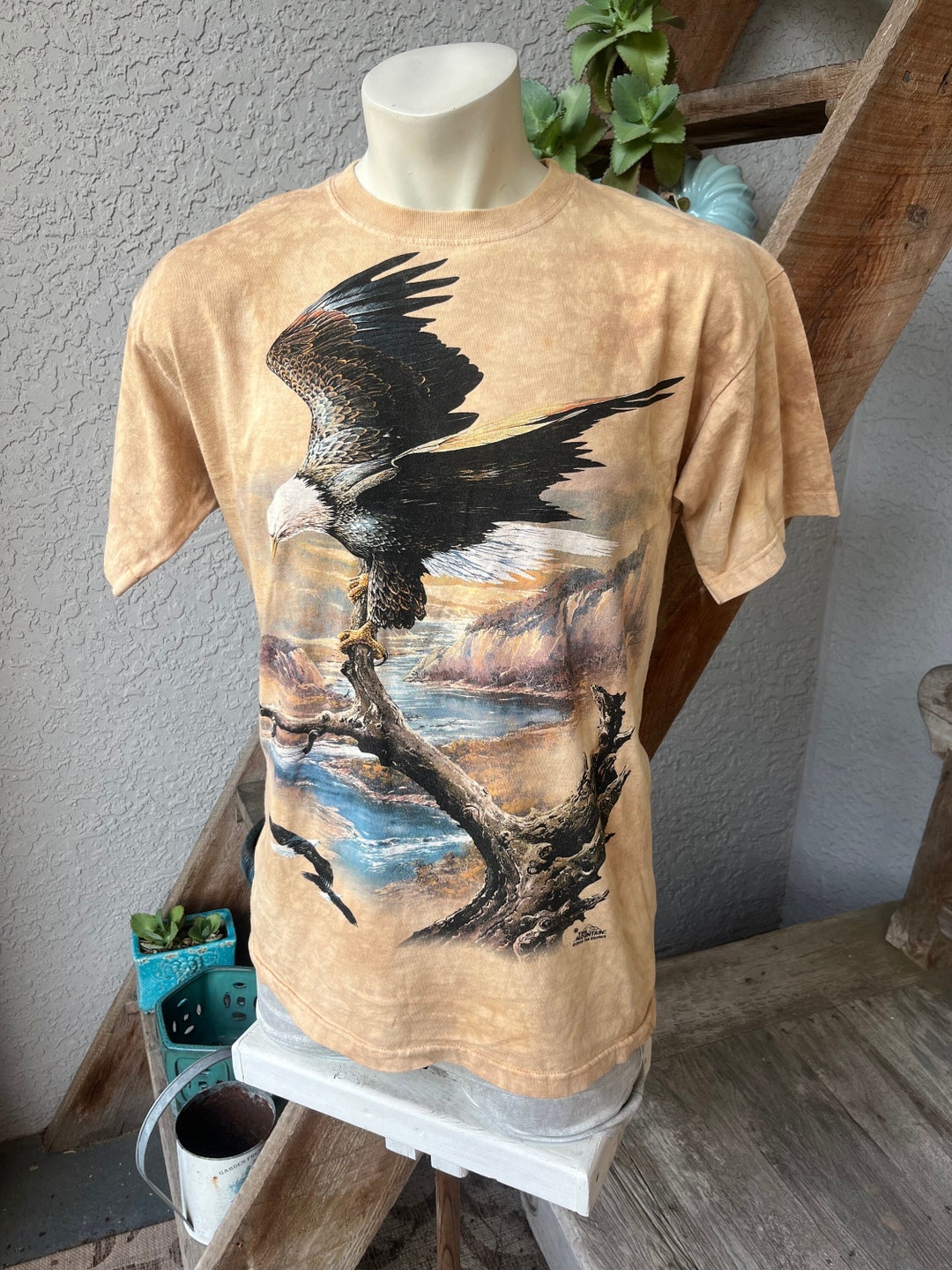 T-Shirt The Mountain - Bald Eagle American Flag Tie Dye Bleu - Taille XXL Vintage