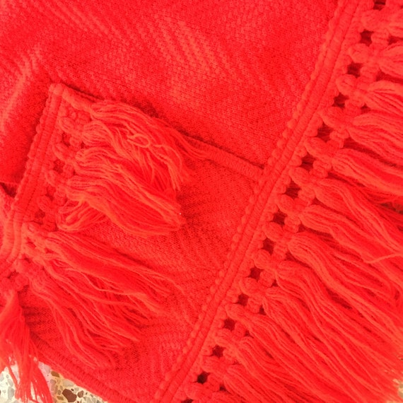 Vintage 1960s bright red shawl - image 4