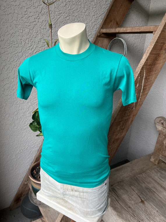 1980s Jerzees plain t-shirt teal green - size medi