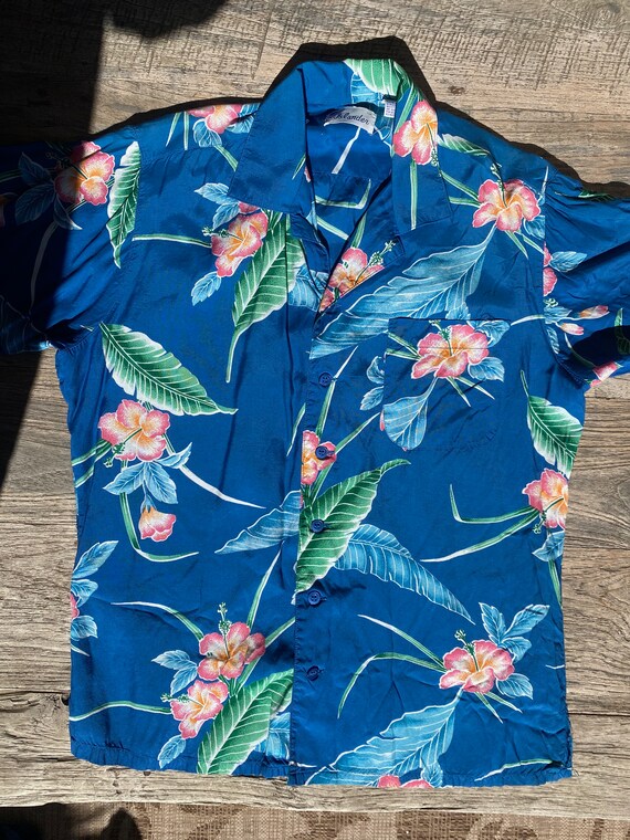 Islander 1980s vintage rayon Hawaiian shirt blue … - image 3