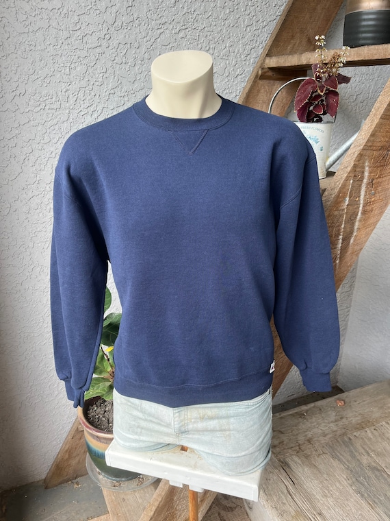 Dark blue plain 1980s blank vintage sweatshirt - size… - Gem