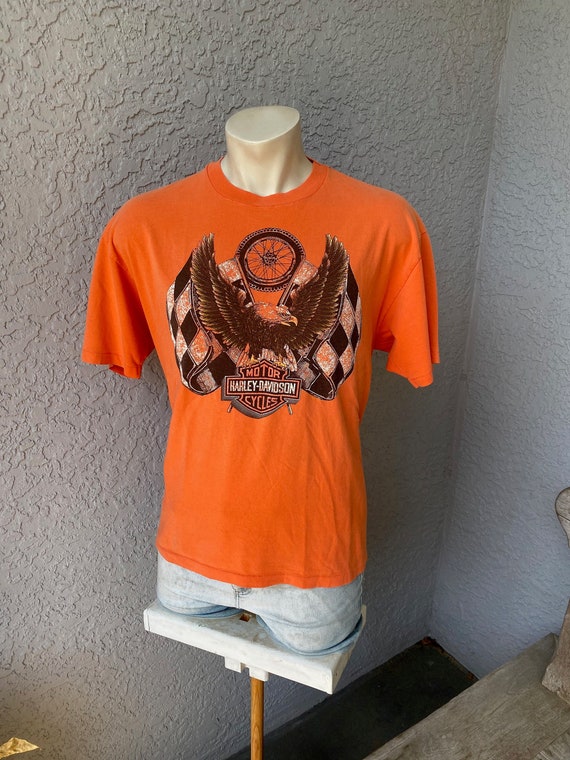 1980s Sandhill Harley Davidson Pinehurst NC faded orange vintage t-shirt - size extra large