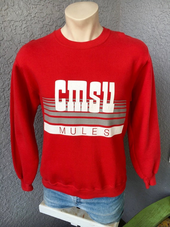 Central Missouri State Mules 1980s vintage red swe