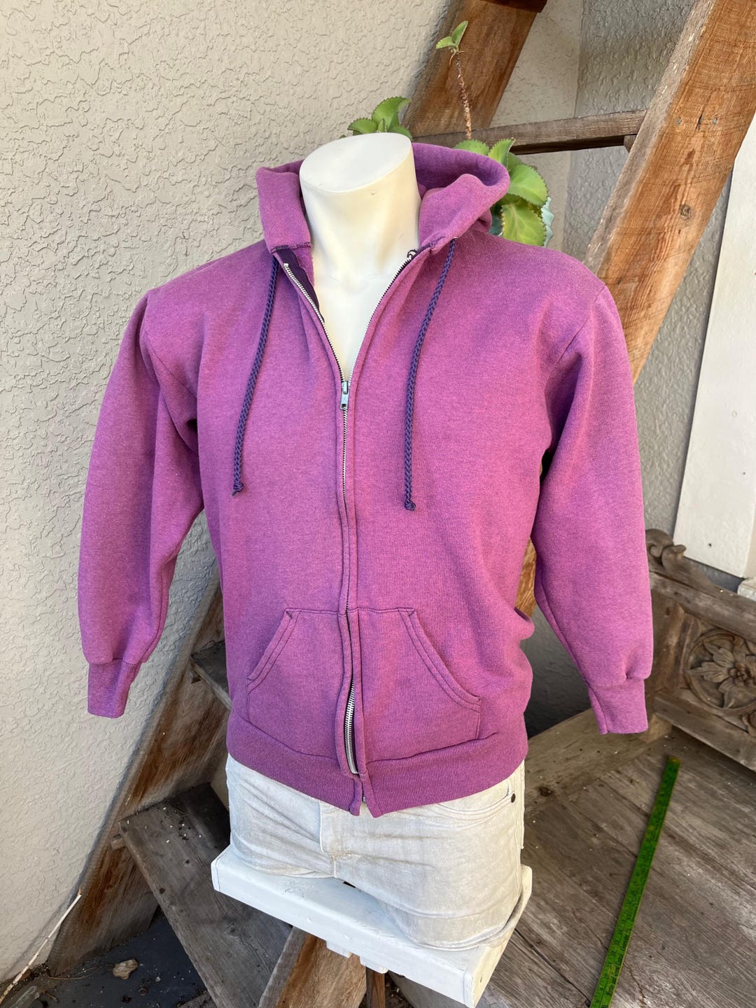 トップス Hanes 90s Vintage Full Zip Hoodie Faded Vintage 90s Hanes Zip-up Hoodie – Heather Purple Sweatshirt, Made