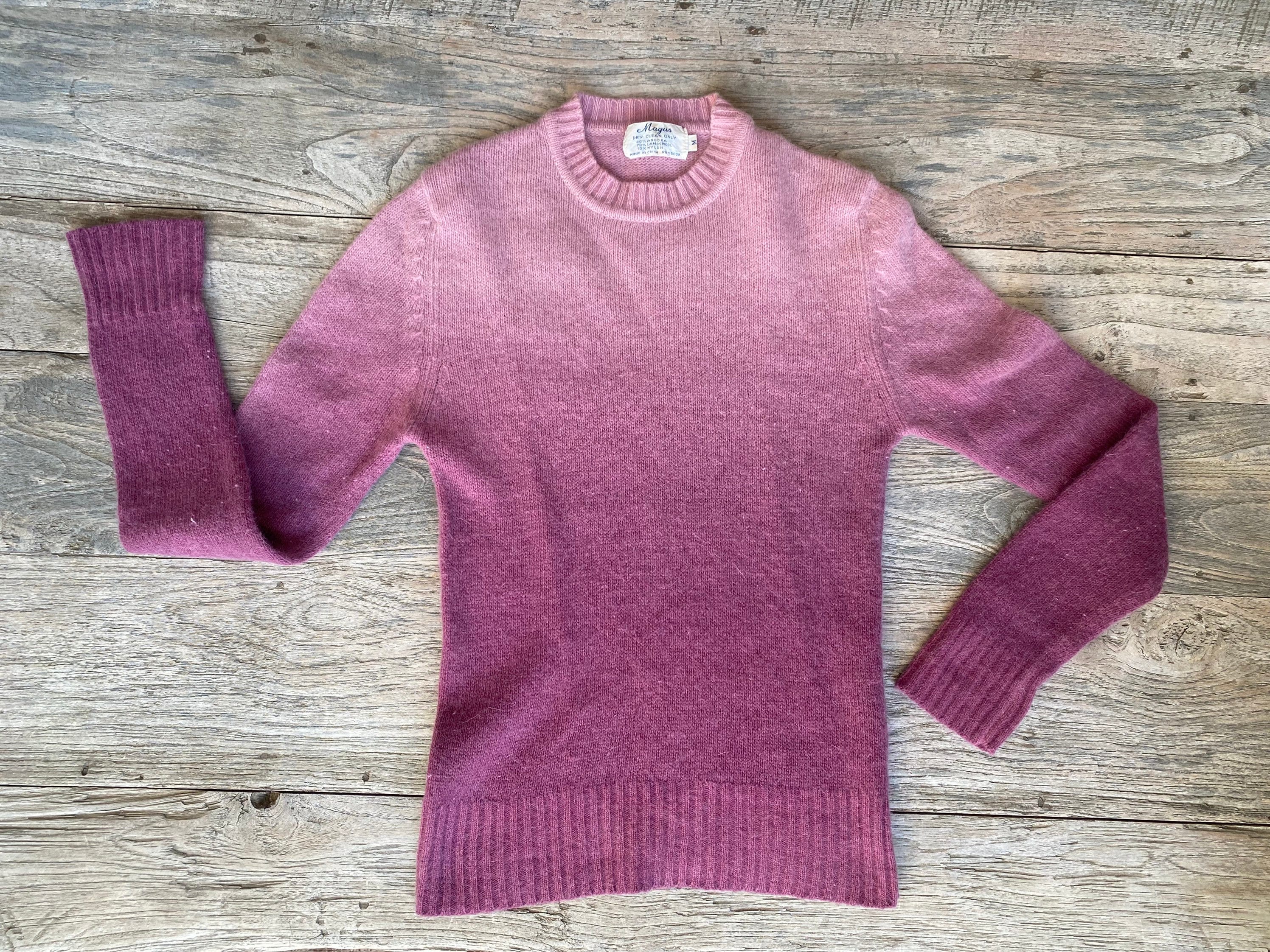 1970s angora and wool pink and mauve hombre sweater - size slim medium/small
