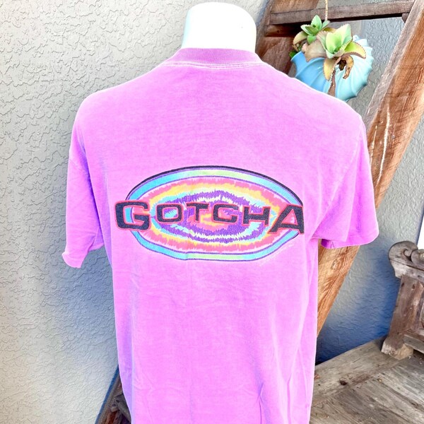 Camisa vintage Gotcha 1990 de surf pesado rosa neón - talla extra grande/XL