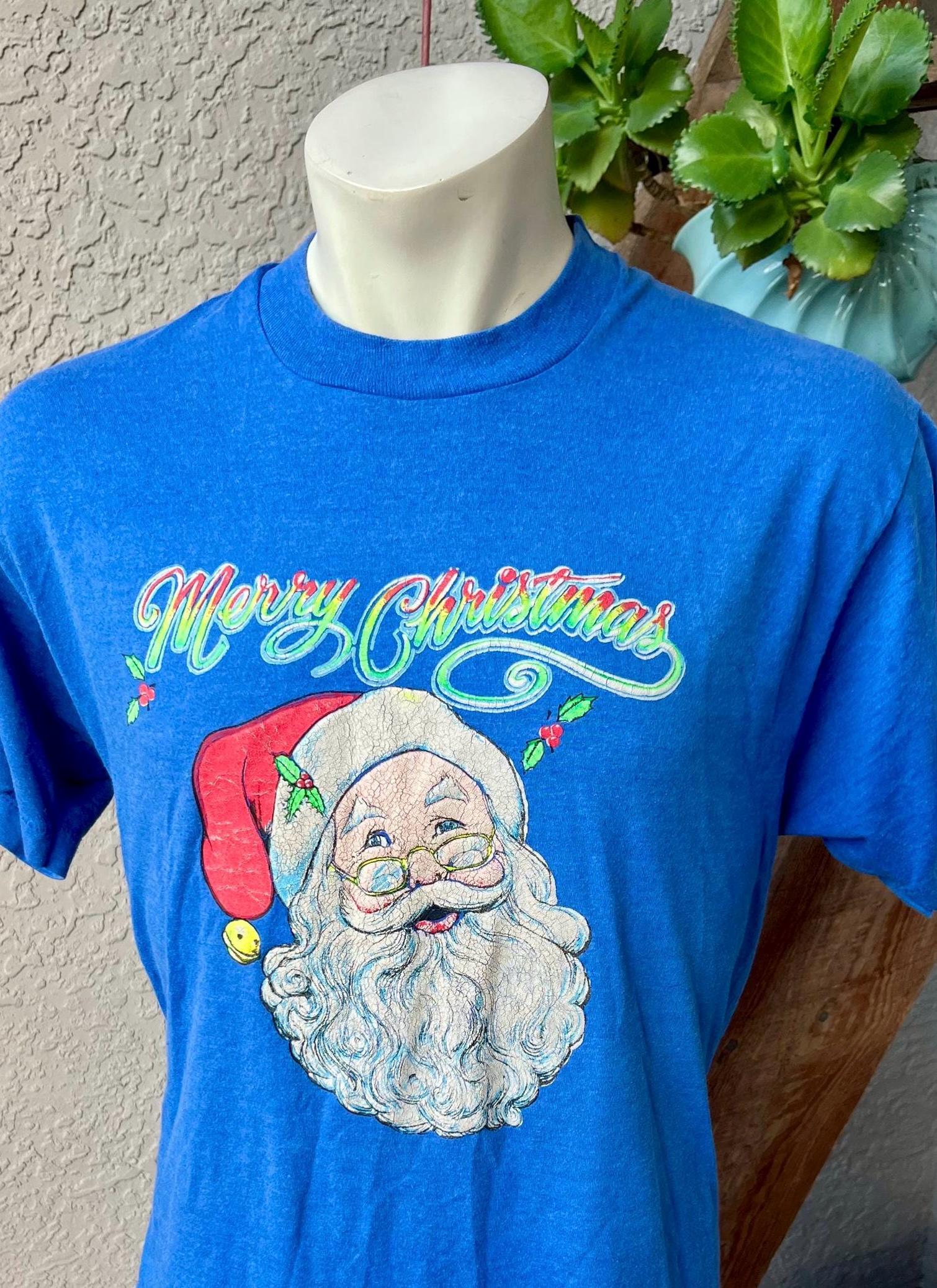 Santa Claus Merry Christmas 1980s Vintage T-shirt - Single Stitch 