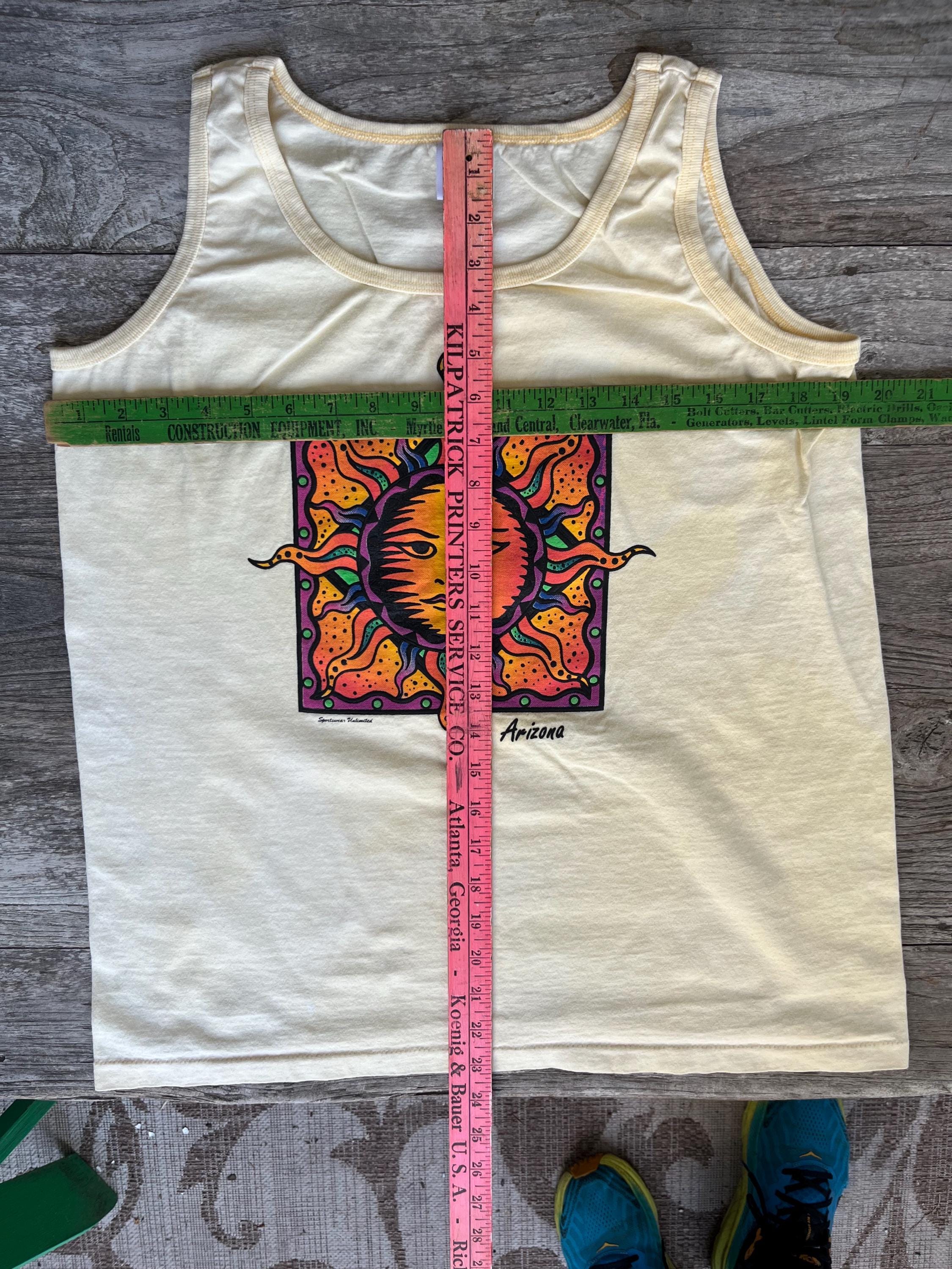 1990s Arizona Sun Distressed Vintage Tank Top - Pale Yellow Anvil