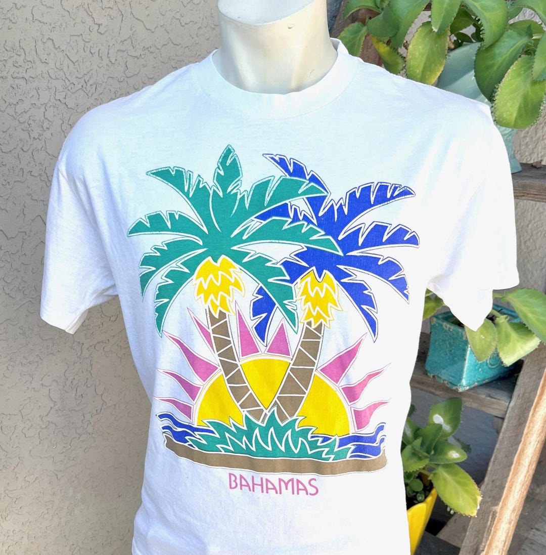 Vintage 1990s Bahamas Vintage White T-shirt With Tropical Palm