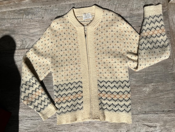 Vintage 60s Sears Mohair Cardigan Size Small Striped Shaggy