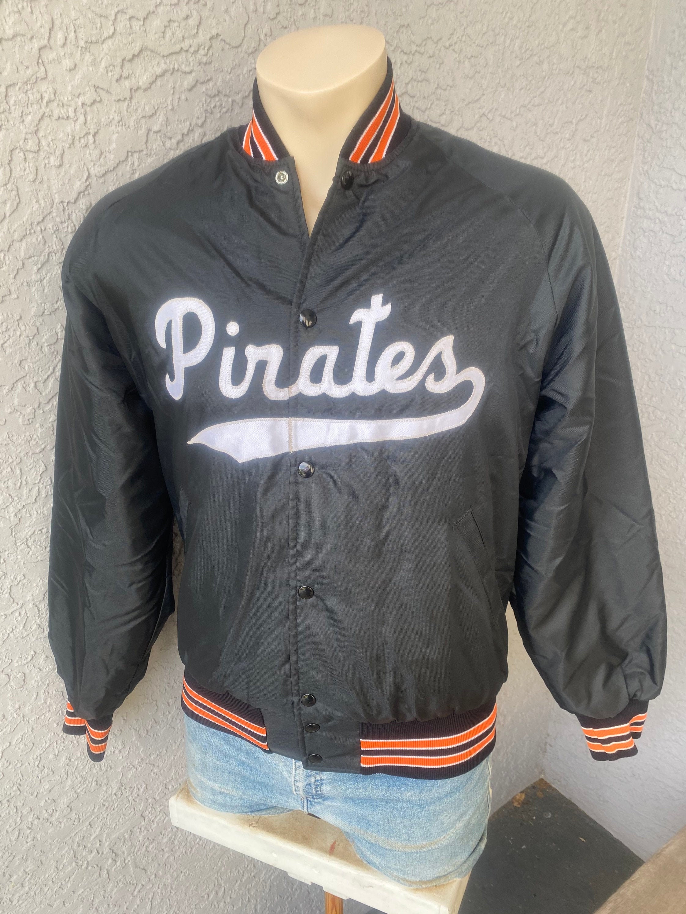 Pirates 1980s Vintage Nylon Jacket With Lining Black Orange 