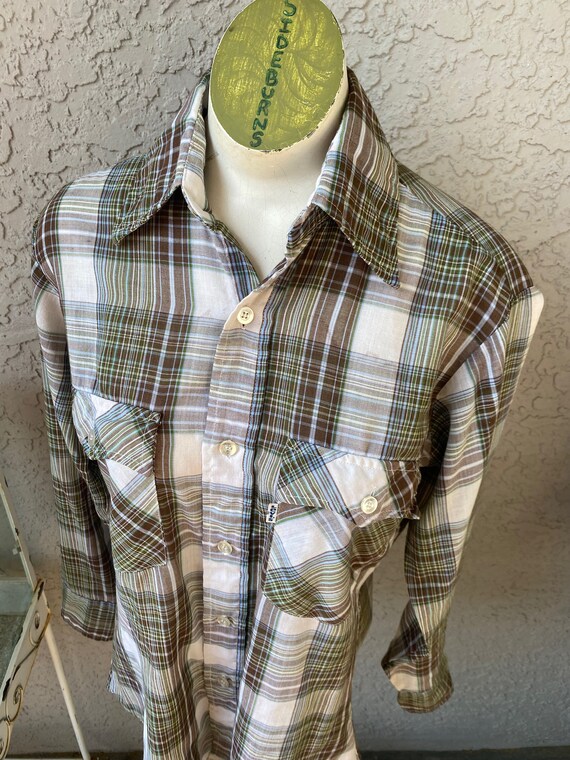 Levis Western 1970s vintage plaid long-sleeve shi… - image 7