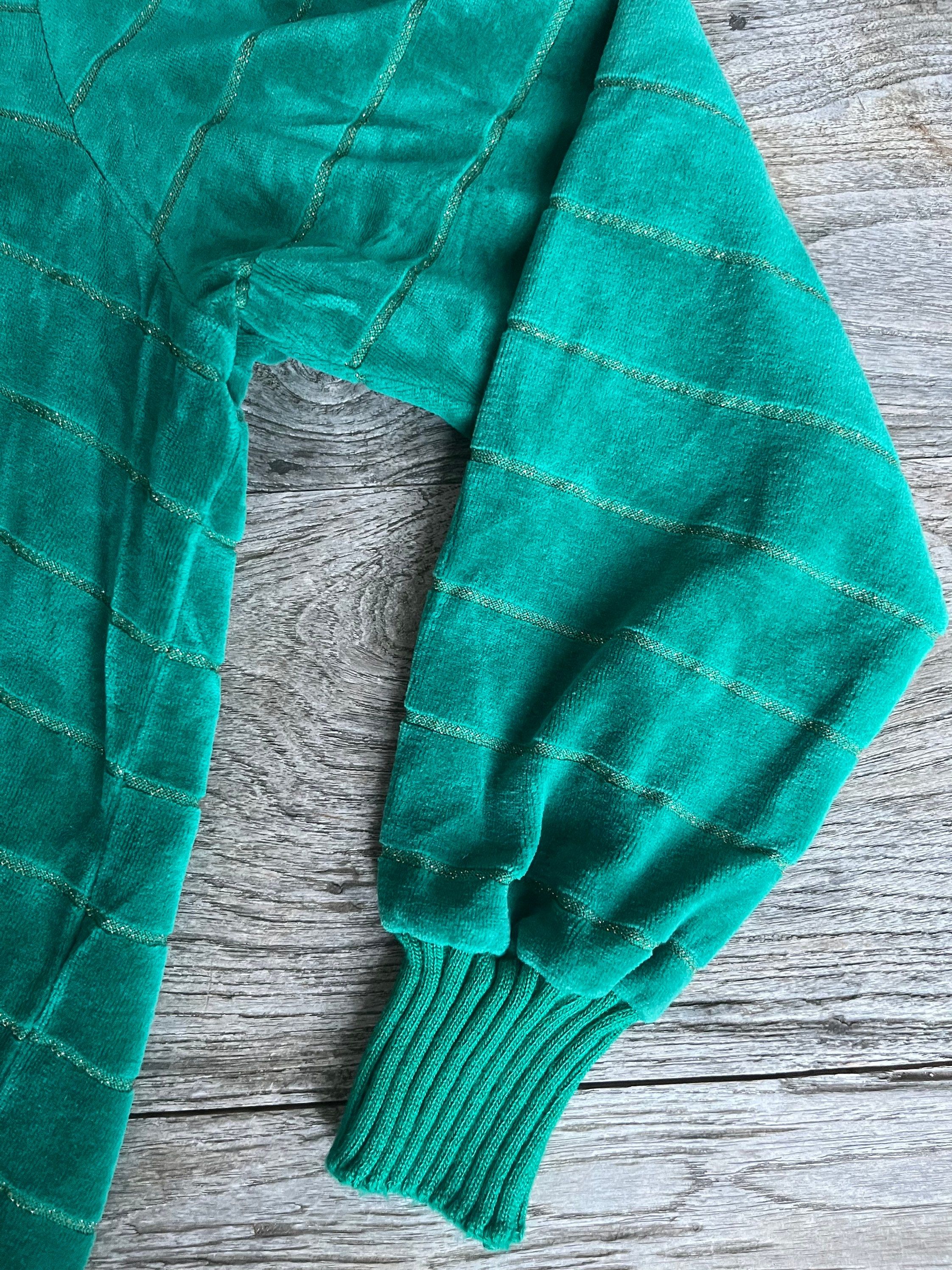 Sears 1970s Vintage Velour Green V-neck Pullover With Sears 1970s Vintage Velour Green V-neck Pullover With