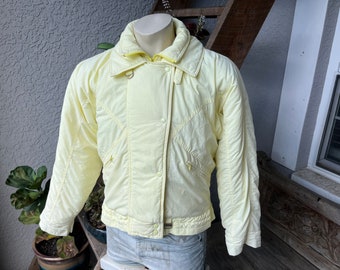 Subello 1980s ladies puffy ski jacket - pale yellow size 14