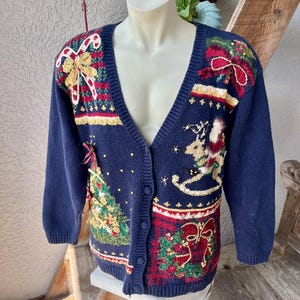 Ugly Christmas sweater - blue 1990s vintage size women&#39;s 18/20
