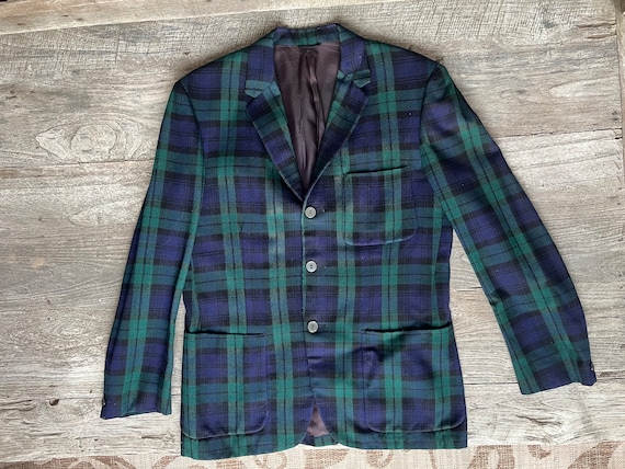 Vintage 1970s blue and green tartan plaid Canadia… - image 1