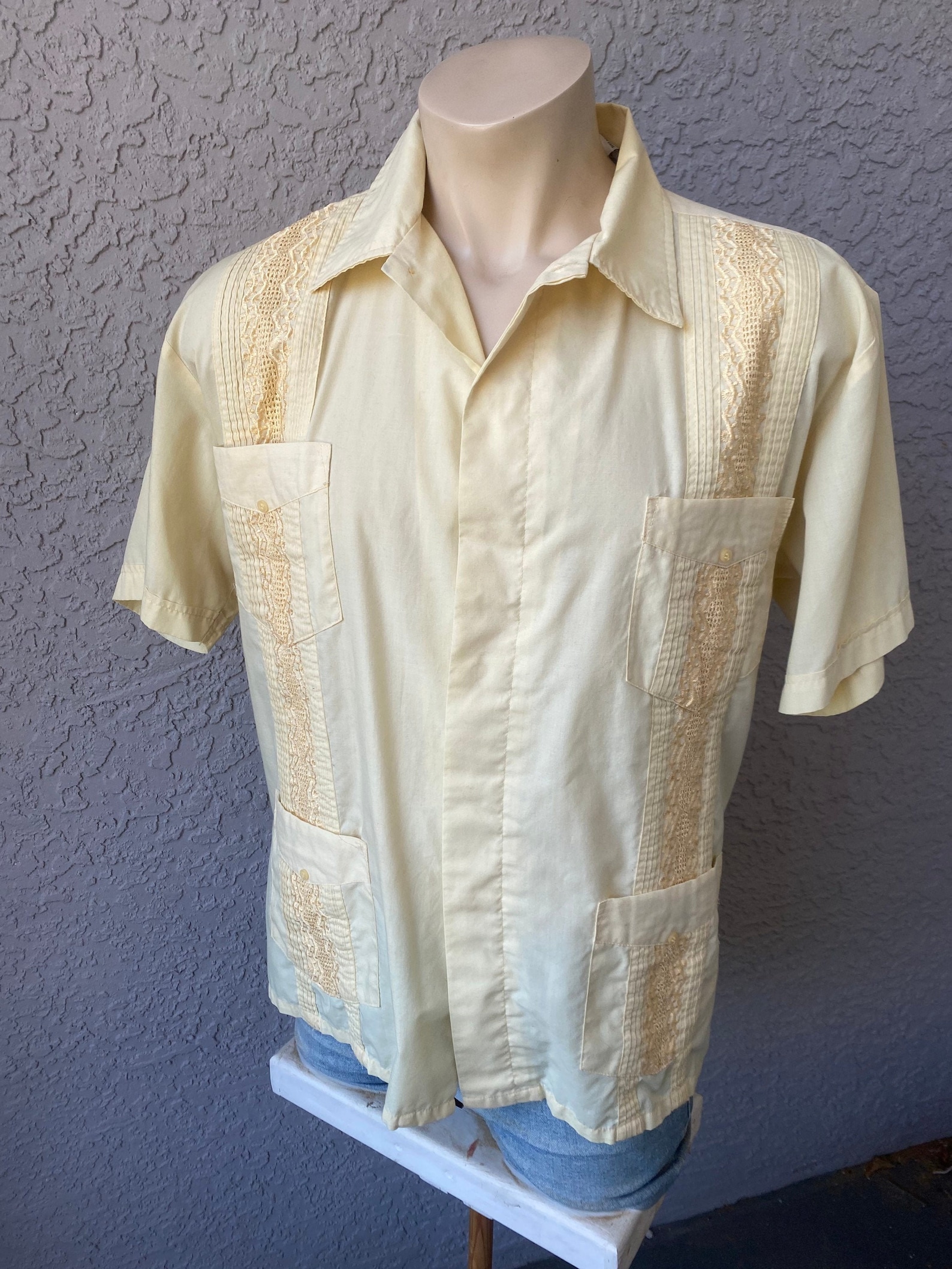 1980s Vintage Genuine Guayabera Shirt Yellow With Etsy Canada