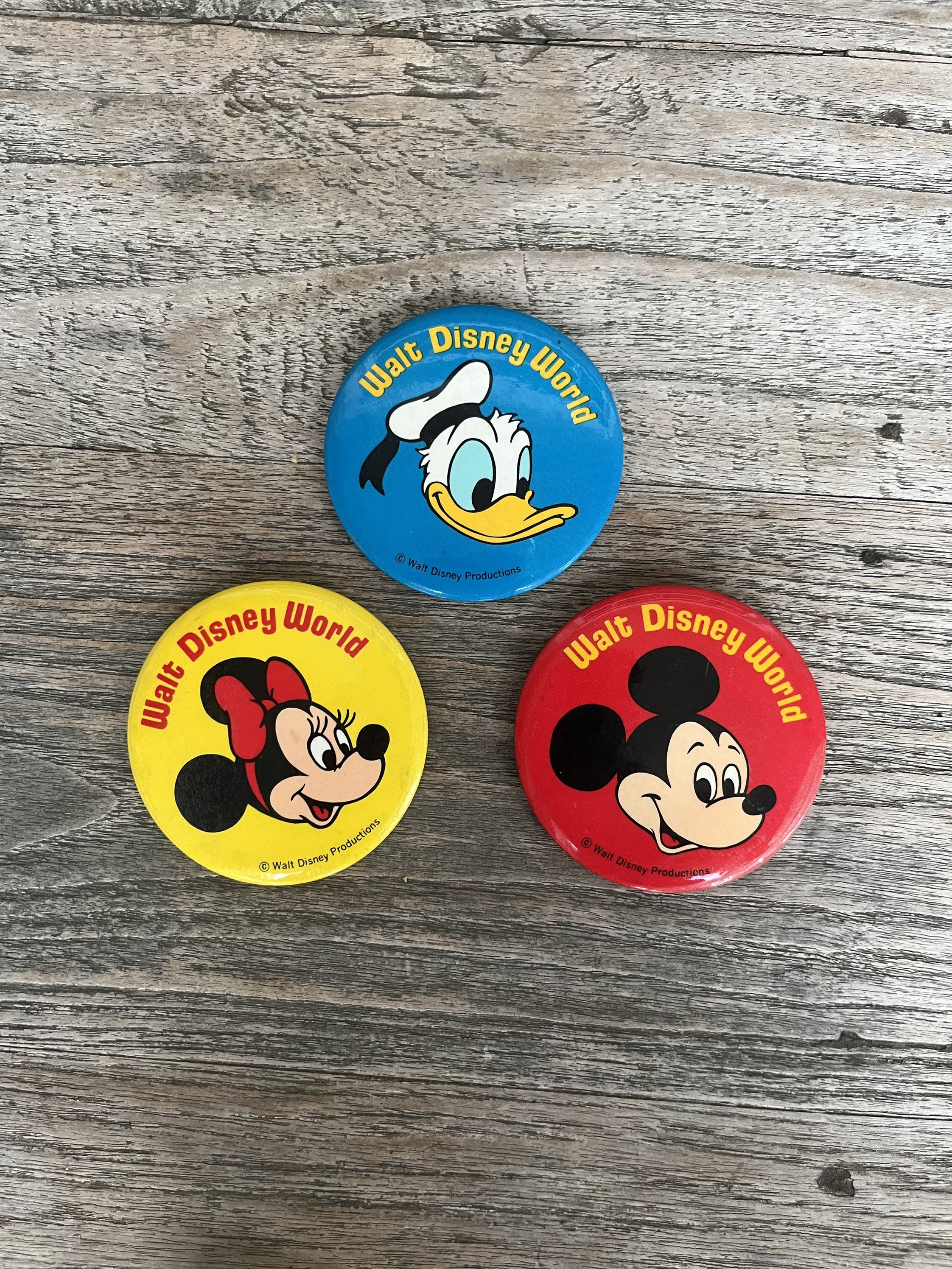 Lot of 3 Vintage Walt Disney World Mickey Mouse pin back buttons 2