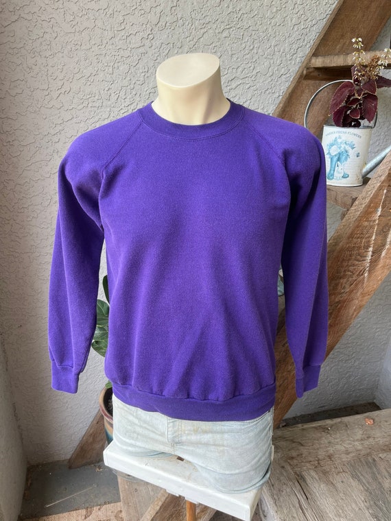 1980s purple blank vintage sweatshirt - size mediu