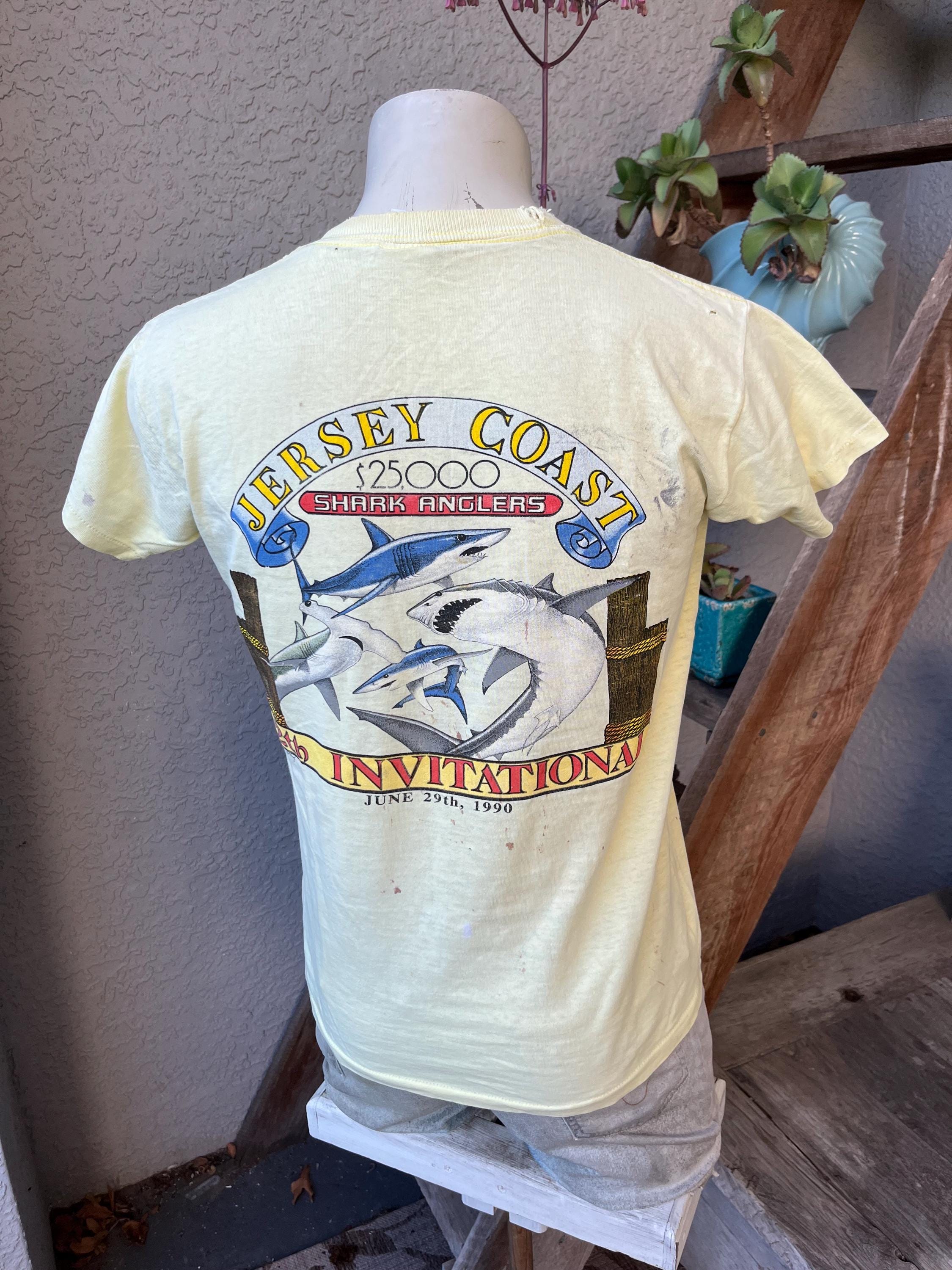 Vintage 1990 Jersey Coast Shark Anglers Tournament Tee - Faded