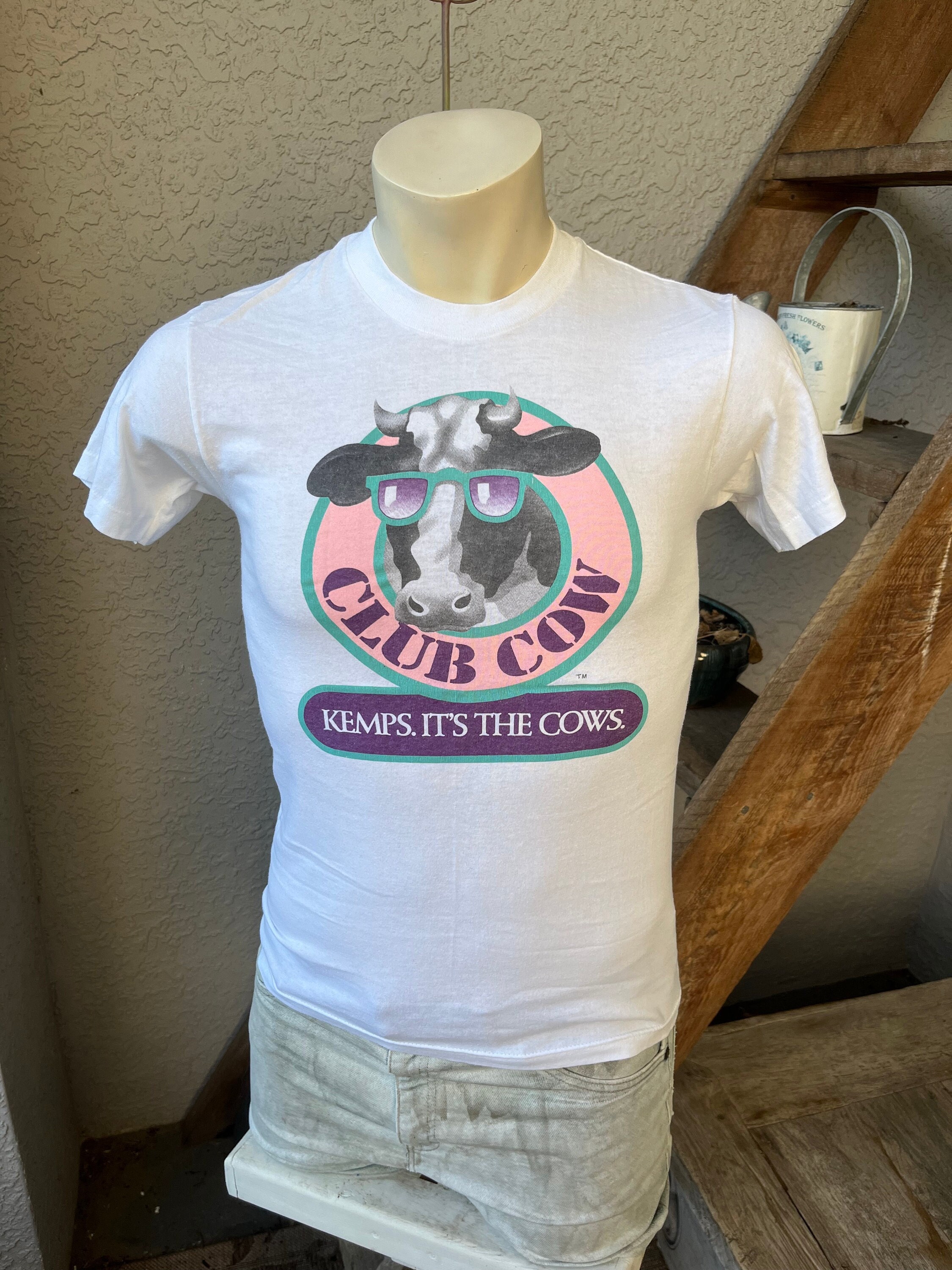 Club Cow Kemps Ice Cream 1980s Vintage Cow T-shirt - White Size