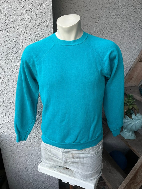 Vintage 1980s blank blue-green sweatshirt - size … - image 1