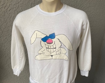 Cool Bunny 1980s soft distressed vintage sweatshirt - white size small to medium