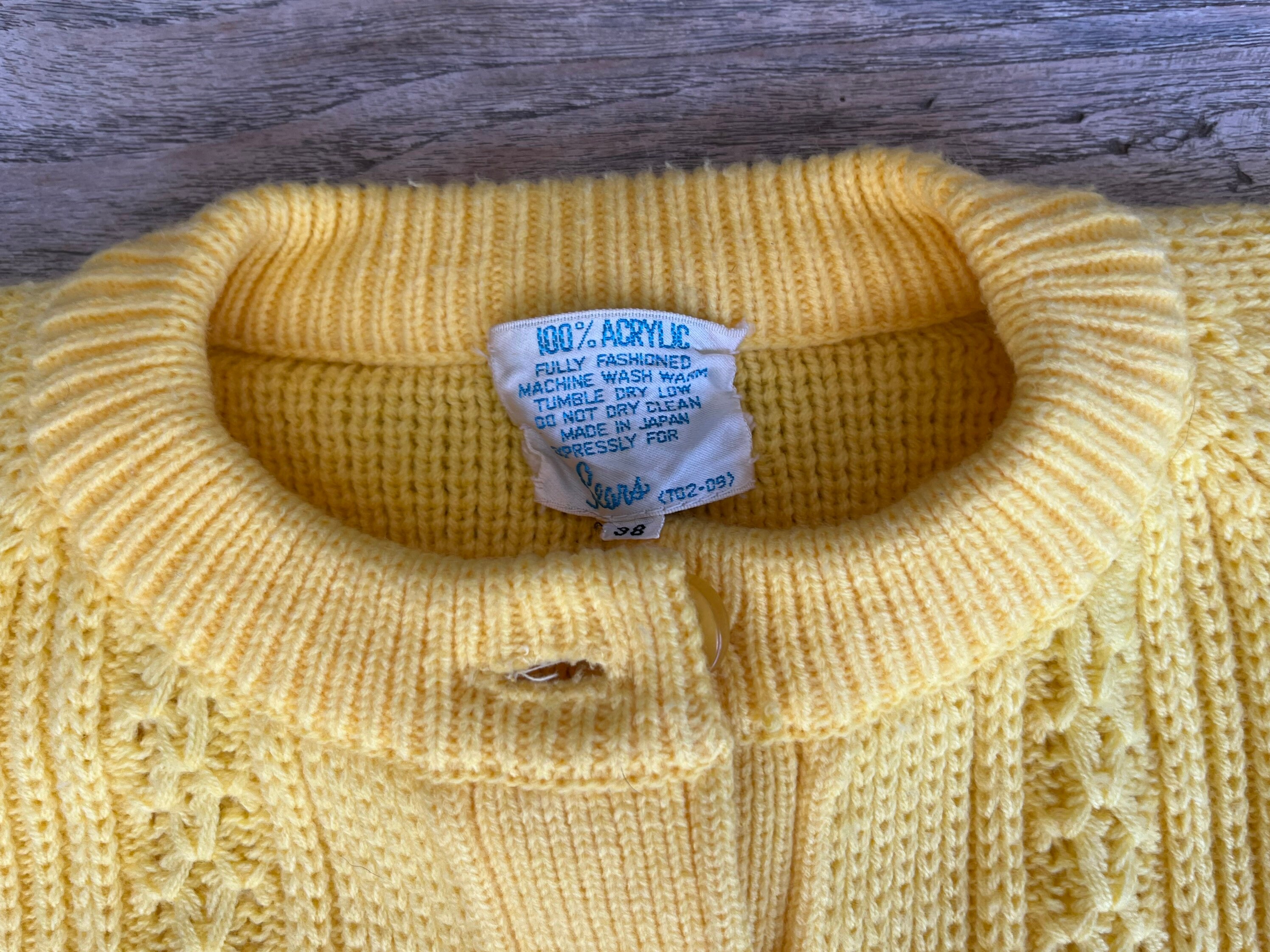 1970s Vintage Yellow Cardigan Sweater, Sears Cardigan