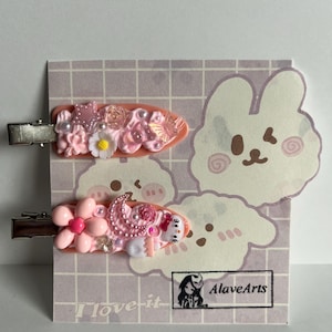 Pink flower decoden hair clips