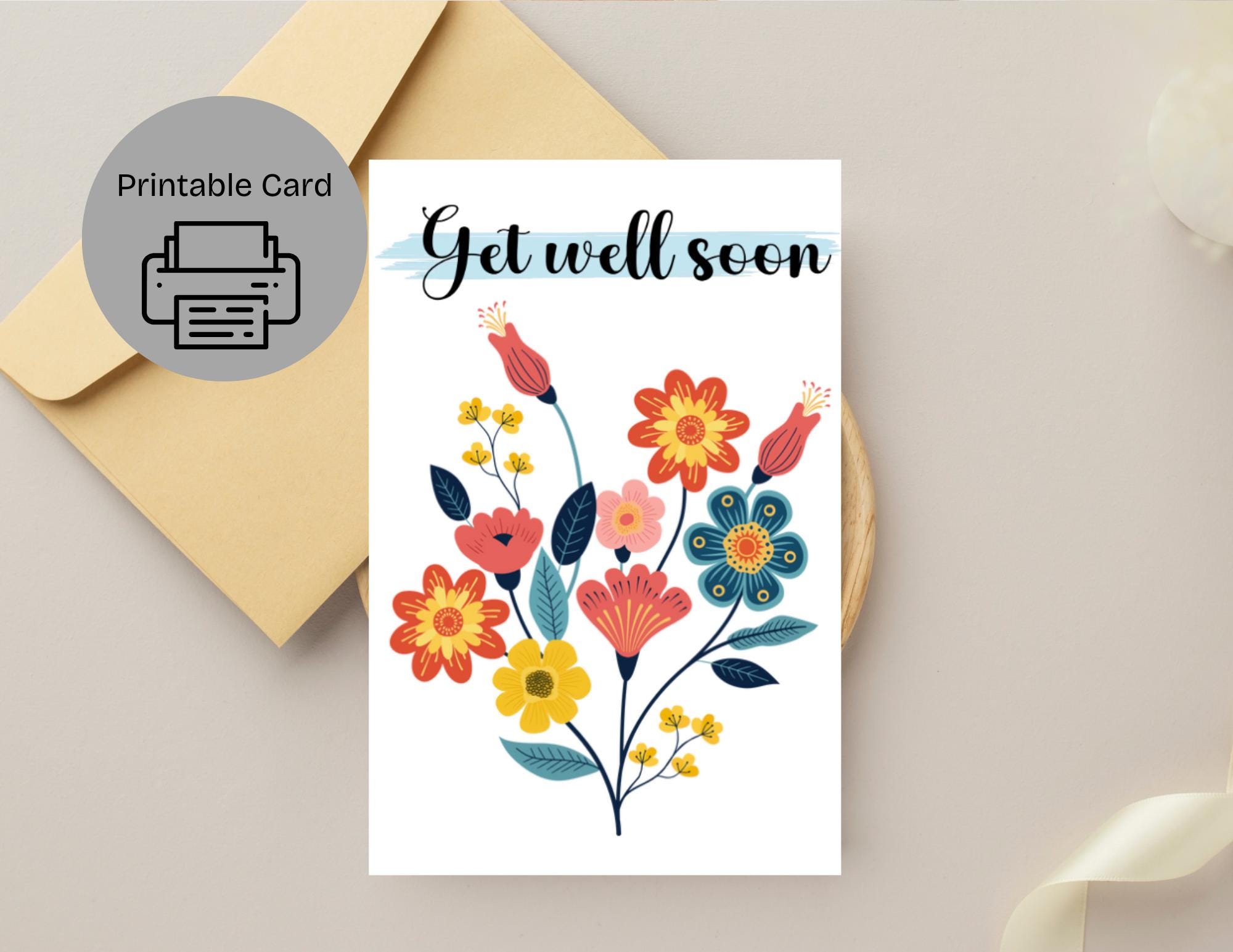 Floral Get Well Soon Card: Printable PDF Card - Etsy
