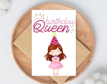 Birthday Queen Printable Card: Princess Royalty Design (Digital Download)