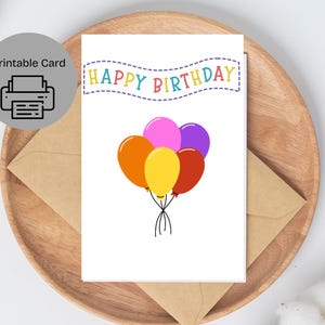 Ballon simple de bannière de joyeux anniversaire | Carte d'anniversaire imprimable | Carte d'anniversaire numérique | Carte d'anniversaire imprimable | Carte d'anniversaire