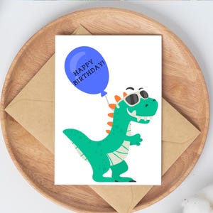 Dinosaur Happy Birthday Printable Birthday Card, Instant download