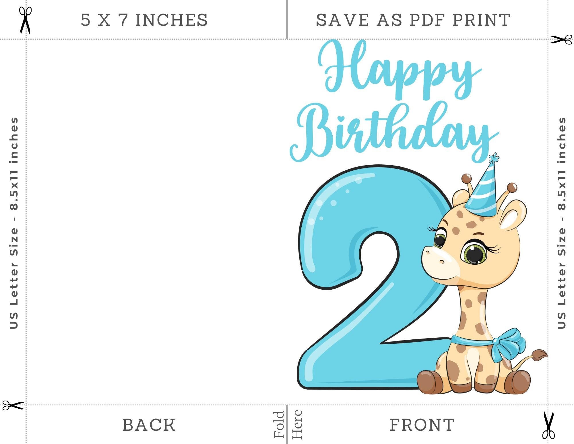 Happy Birthday 2 Years Old Printable Birthday Card - Etsy