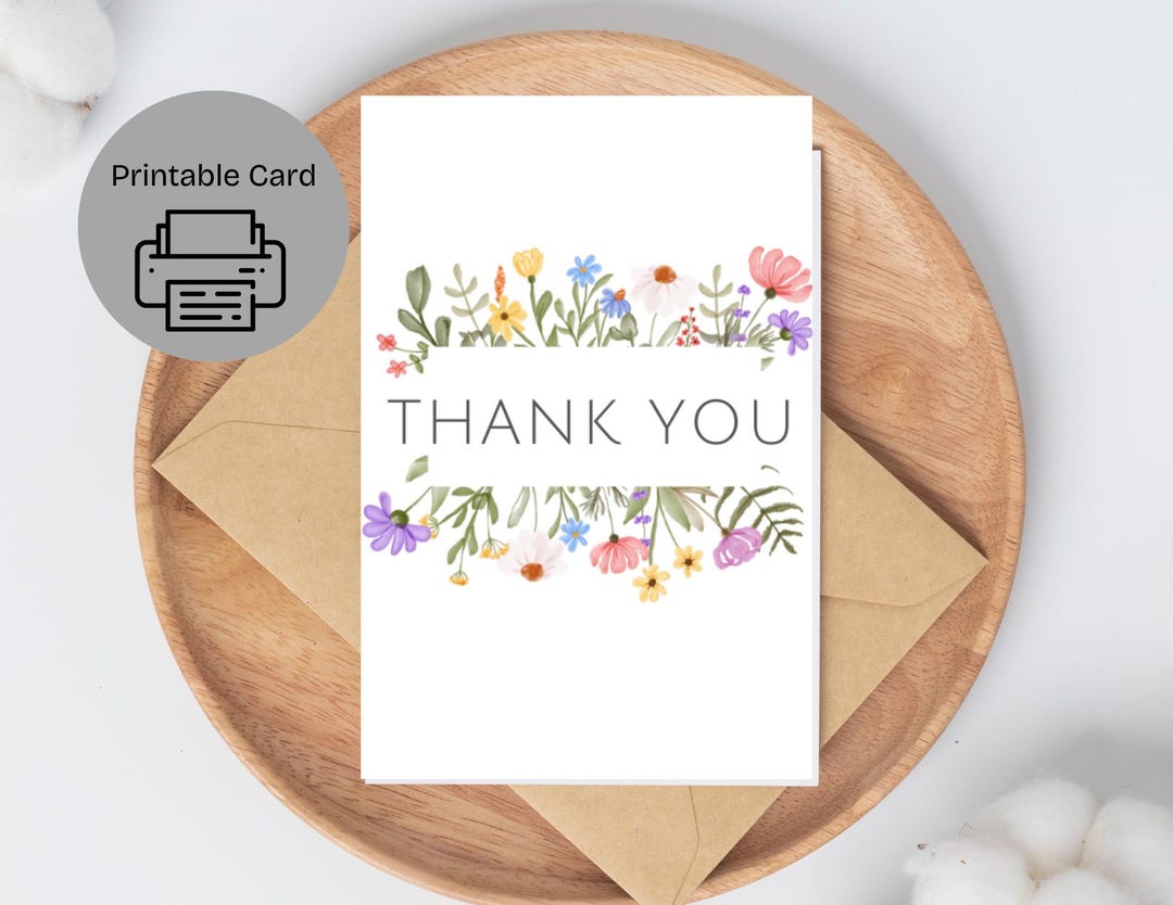 Floral Thank You Card Printable: Simple Watercolor Design (PDF) - Etsy